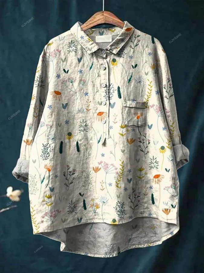 Women's Vintage Floral Art Print Casual Shirt