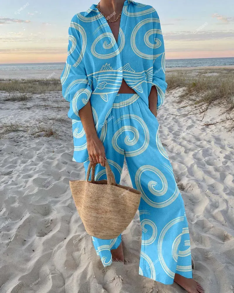 Fun Striped Fish Print Two-Piece Set