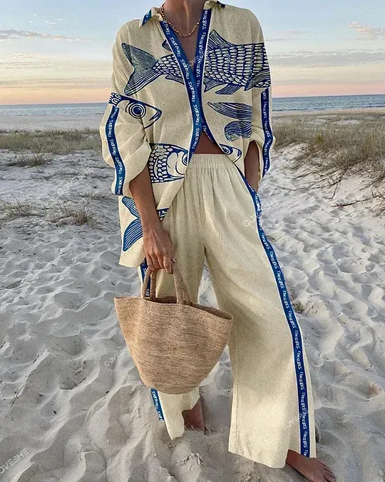 Vacation fish print two-piece set