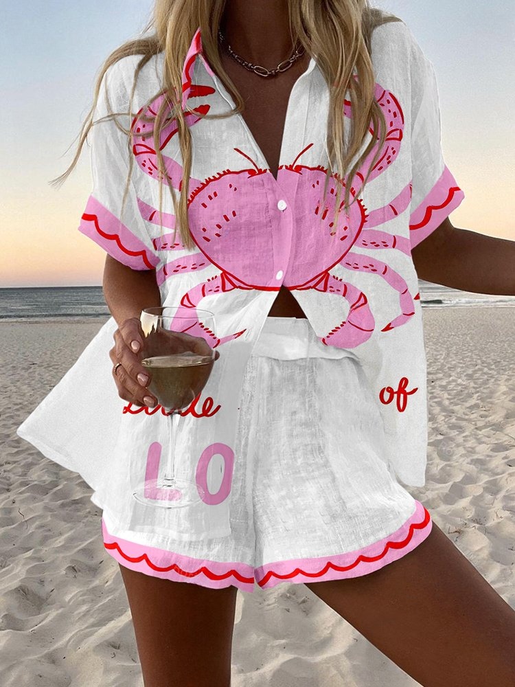 Crab Love Print Casual Two-piece Set