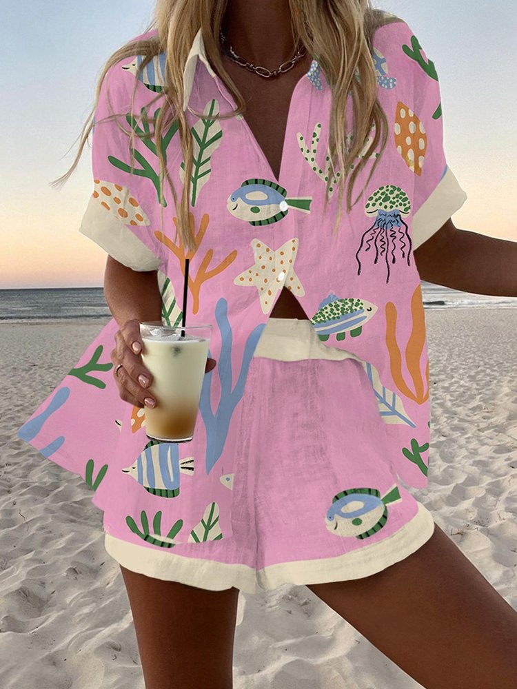 Vacation Seaside Printed Casual Two-piece Set