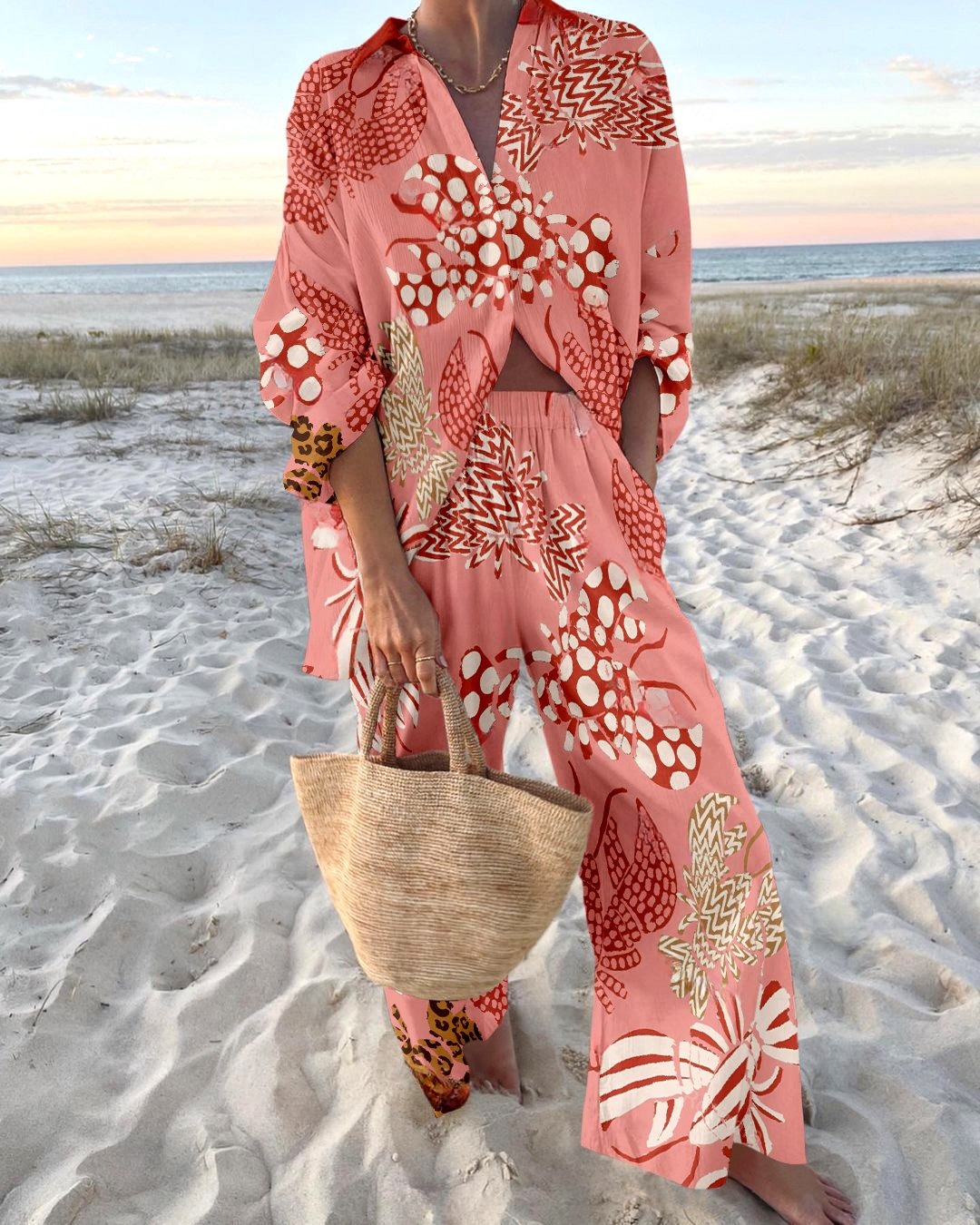 Polka Dot Lobster Printed Shirt Set