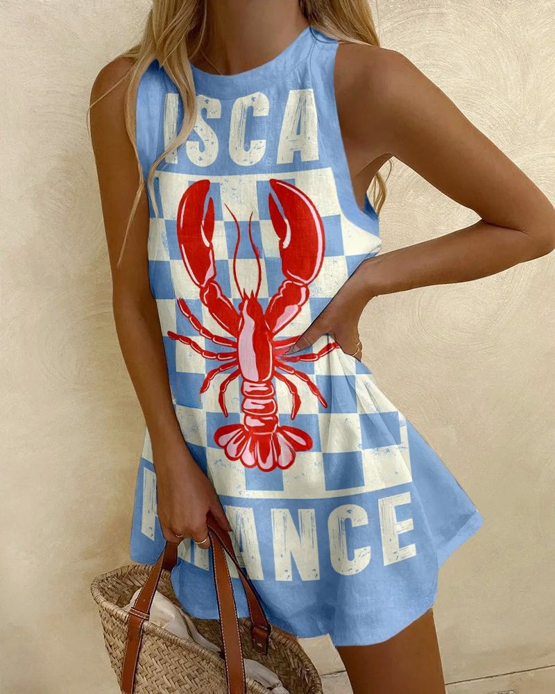 French Lobster Check Printed Dress