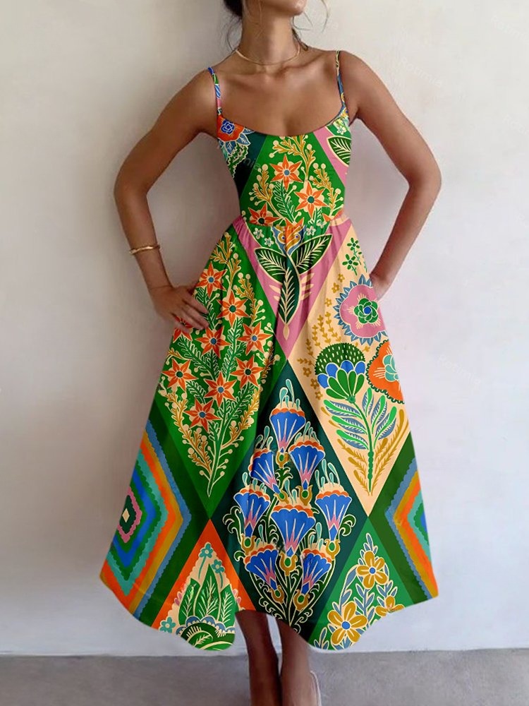 Fashion Floral Print Sling Dress