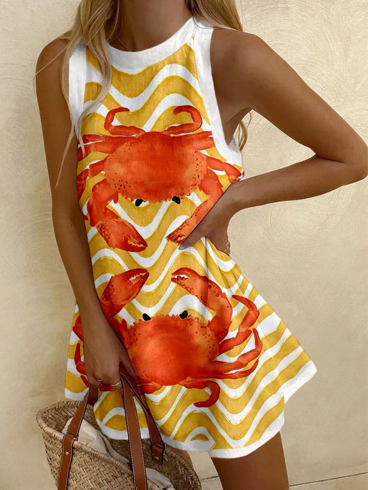 Crab Wavy Print Mini Dress