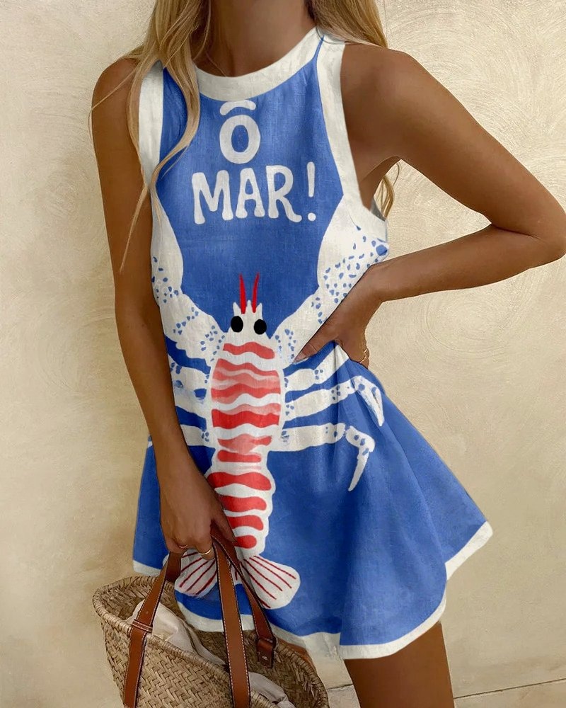 Ocean Lobster Printed Dress