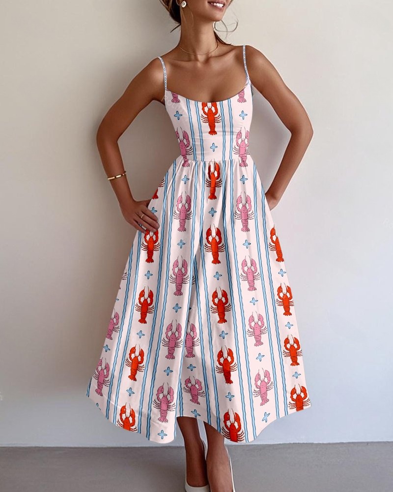 Lobster Print Halter Dress
