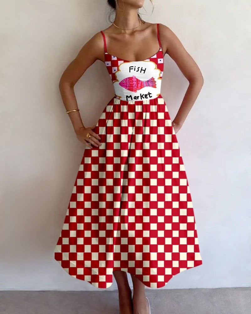 Fish Market Print Slip Dress