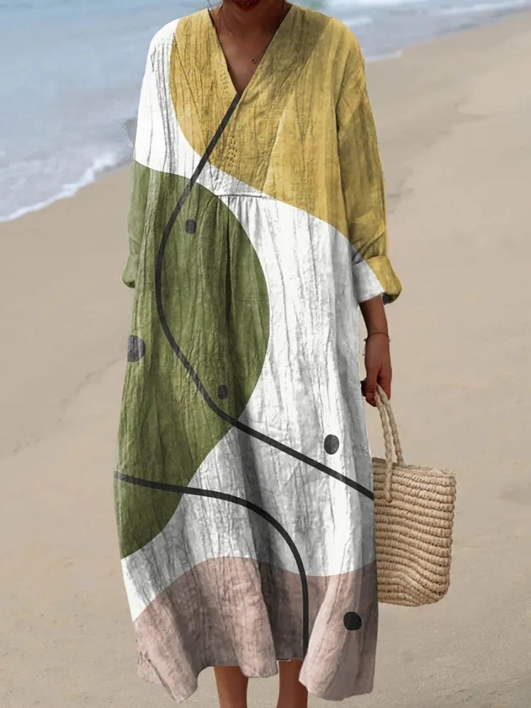 Women's Abstract Geometric Pattern Art Print Cotton Dress