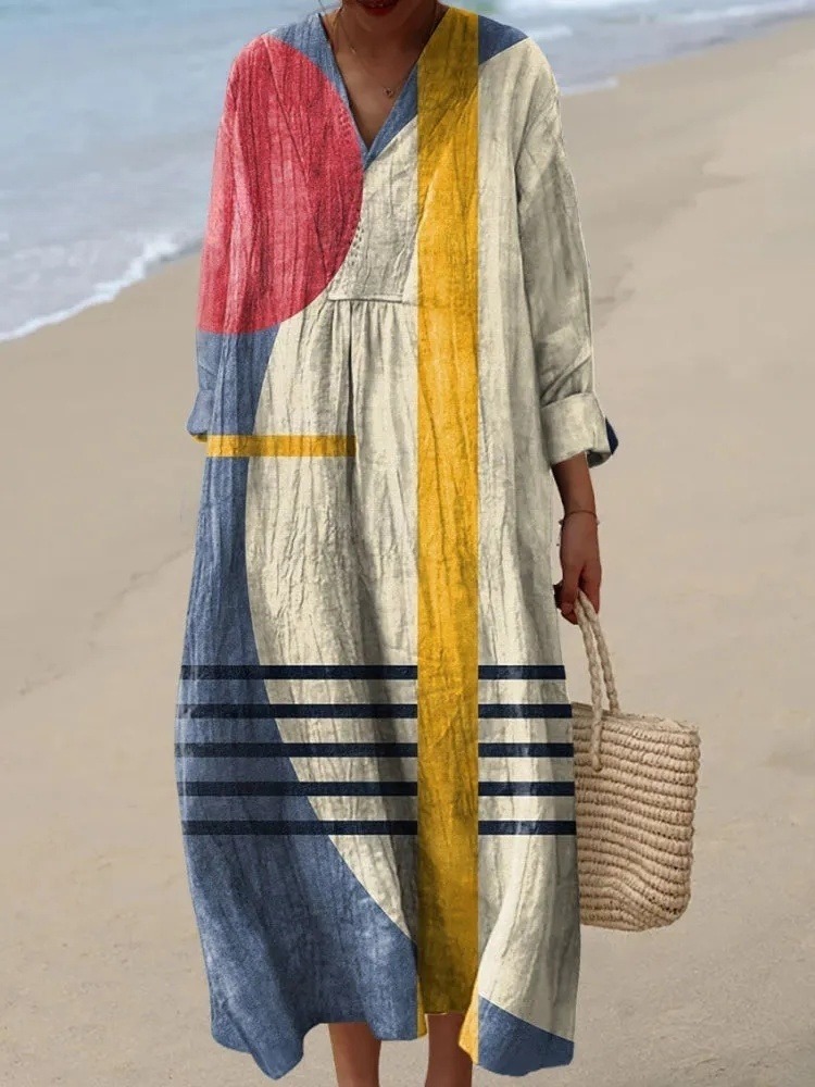 Women's Abstract Geometric Pattern Art Print Cotton Dress