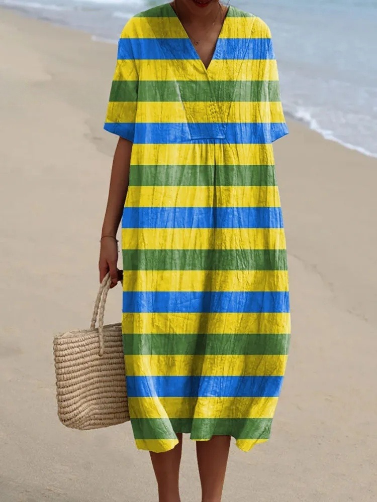 Women's Bright Stripes Art Print Flowy Dress