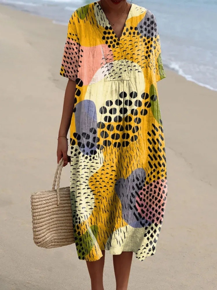 Women's Colorful Abstract Art Print Flowy Dress