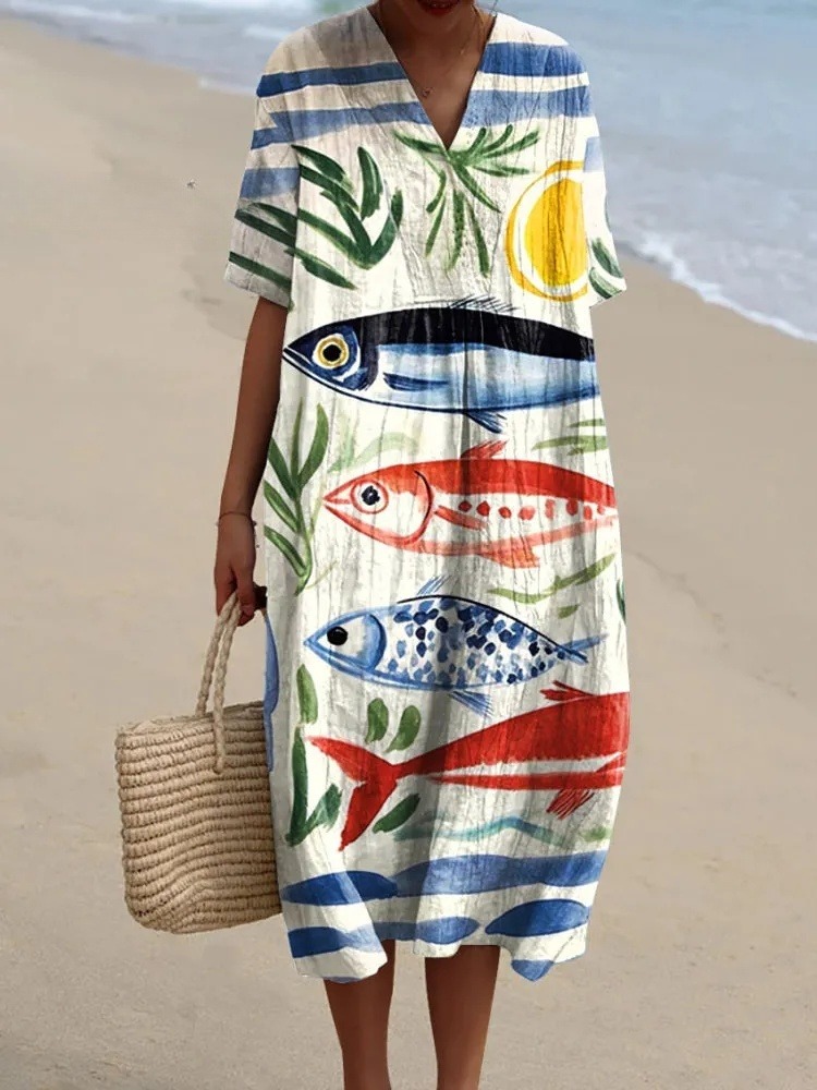 Women's Fish  Art Print Flowy Dress