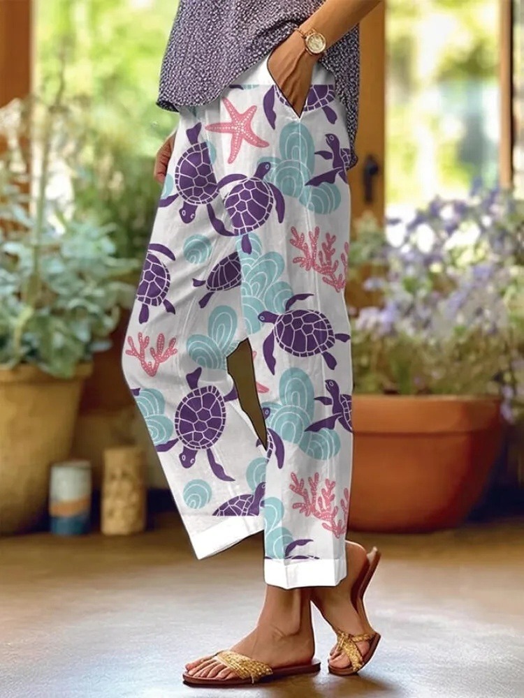 Women's Sea Turtle Print Casual Pants