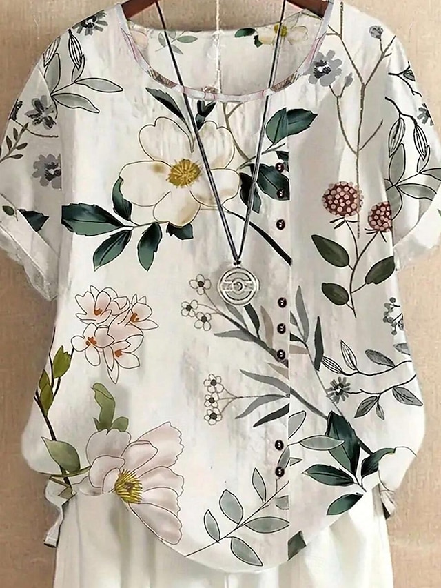 Women's Elegant Short-Sleeved Blouse with Floral Print
