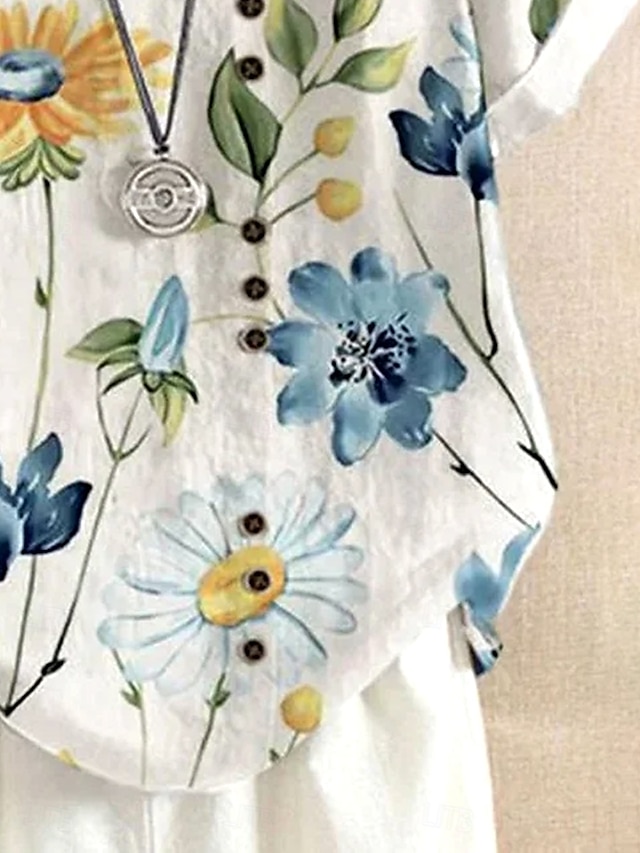 Women's Short - Sleeve Blouse. Elegant Graphic Floral Print