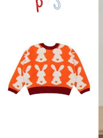 Iris kids IKS080206-IKK080202 autumn  orange bunny sweater jacket-skirt