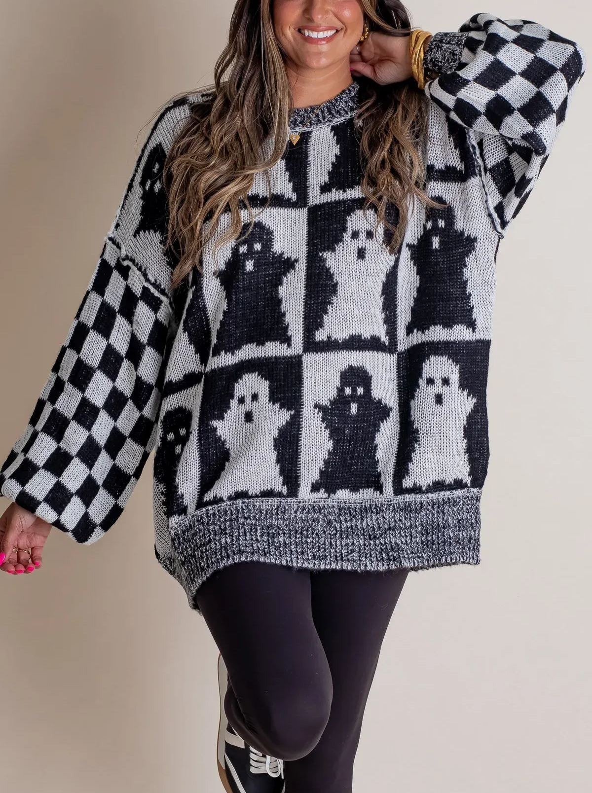2024 Halloween Checkered Sweater-SPOOKY SEASON