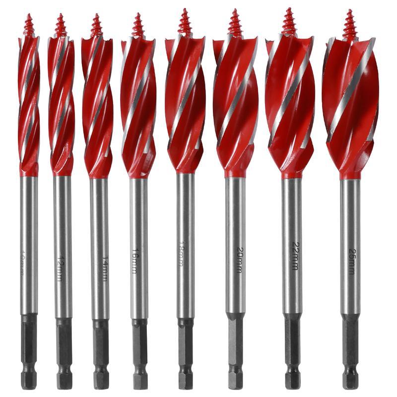 🔥Hot Sale Now 49% OFF - 8 Counts Wood Auger Drill Bit Set | High-Carbon Steel 4 Flute Cut Drilling Bit Kit |  10-25mm Self-Tapping Hex Shank Wood Hole Drill Bit