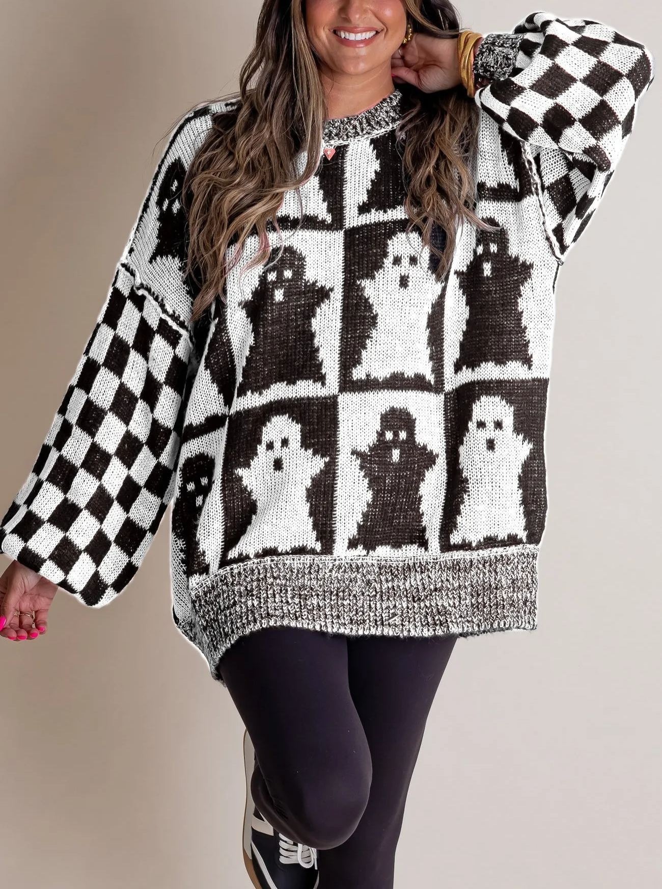 2024 Halloween Checkered Sweater-SPOOKY SEASON