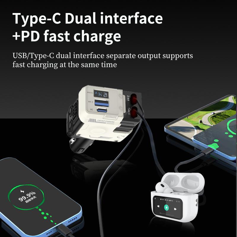 ✨Limited Sale 49% OFF✨ 4 in 1 Retractable Fast Car Charger , USB C Fast Charging Adapter with Lightning Cable&Dual Charge Port