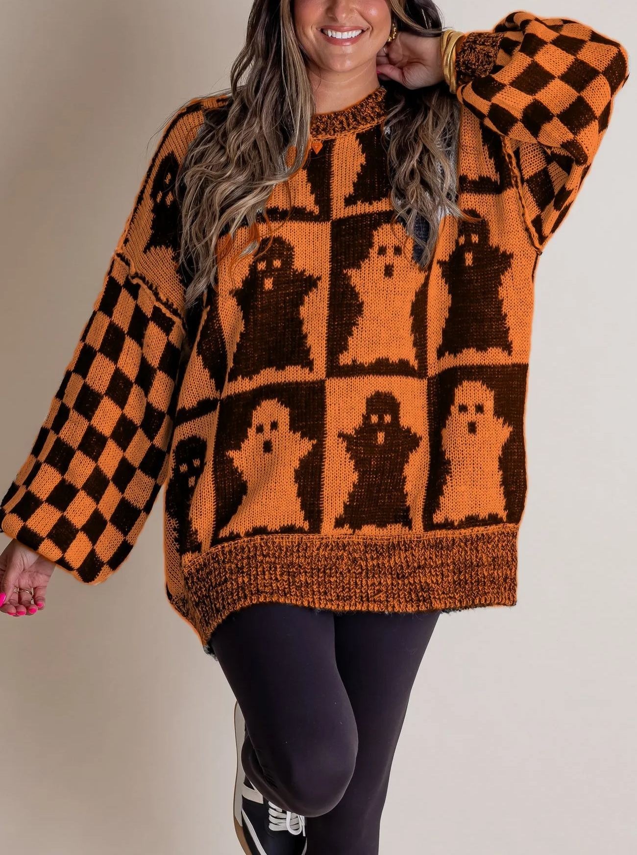 2024 Halloween Checkered Sweater-SPOOKY SEASON