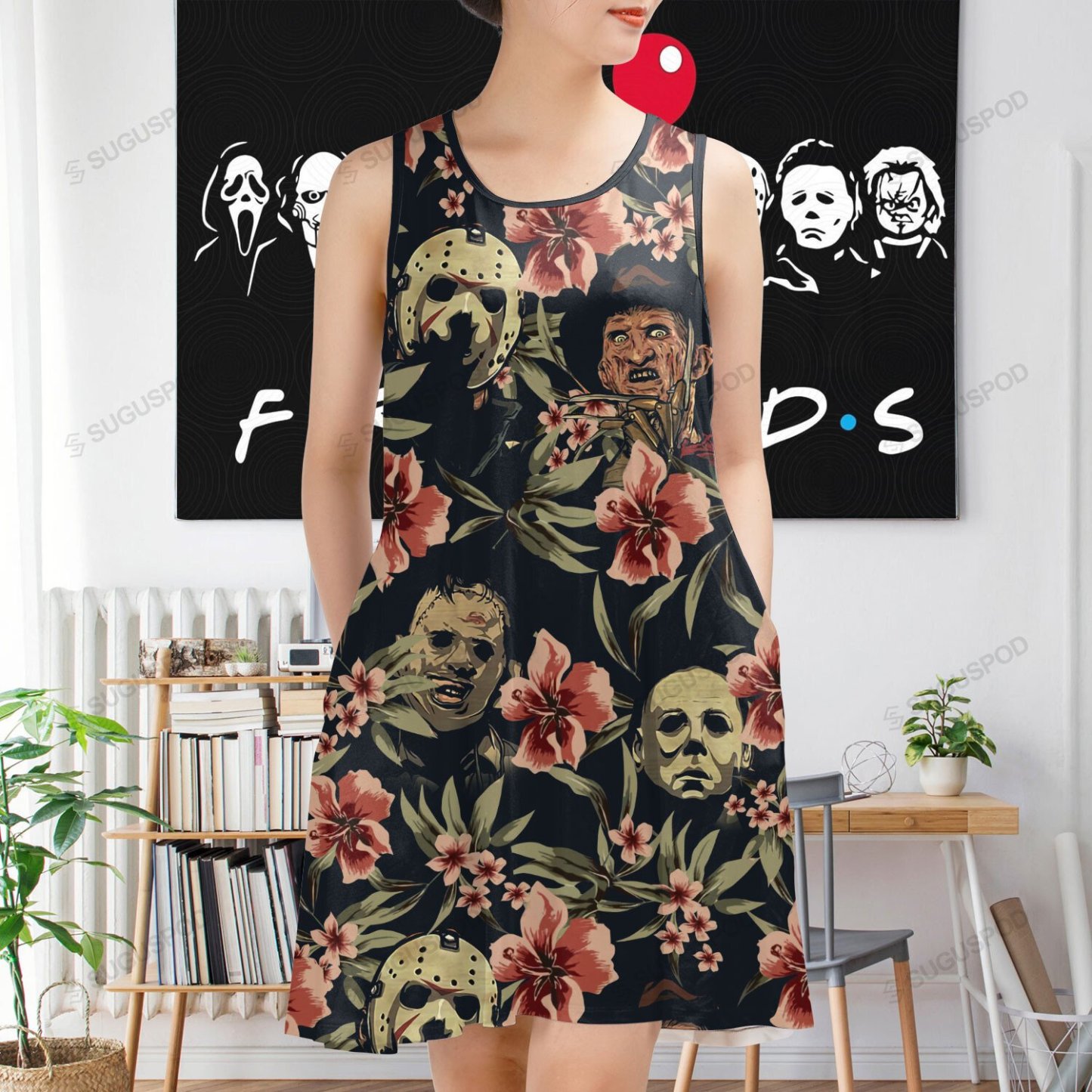Horror Lover 1 All-over Print Sleeveless Pocket Dress