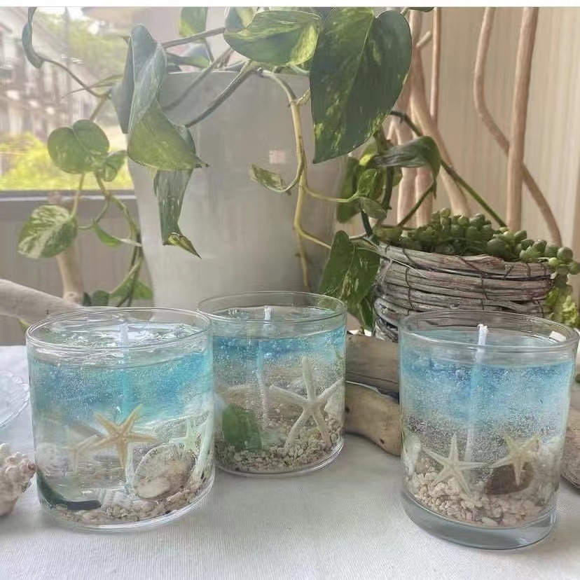 Ocean Theme Blue Green Pink Navy Blue Glass Scented Candle