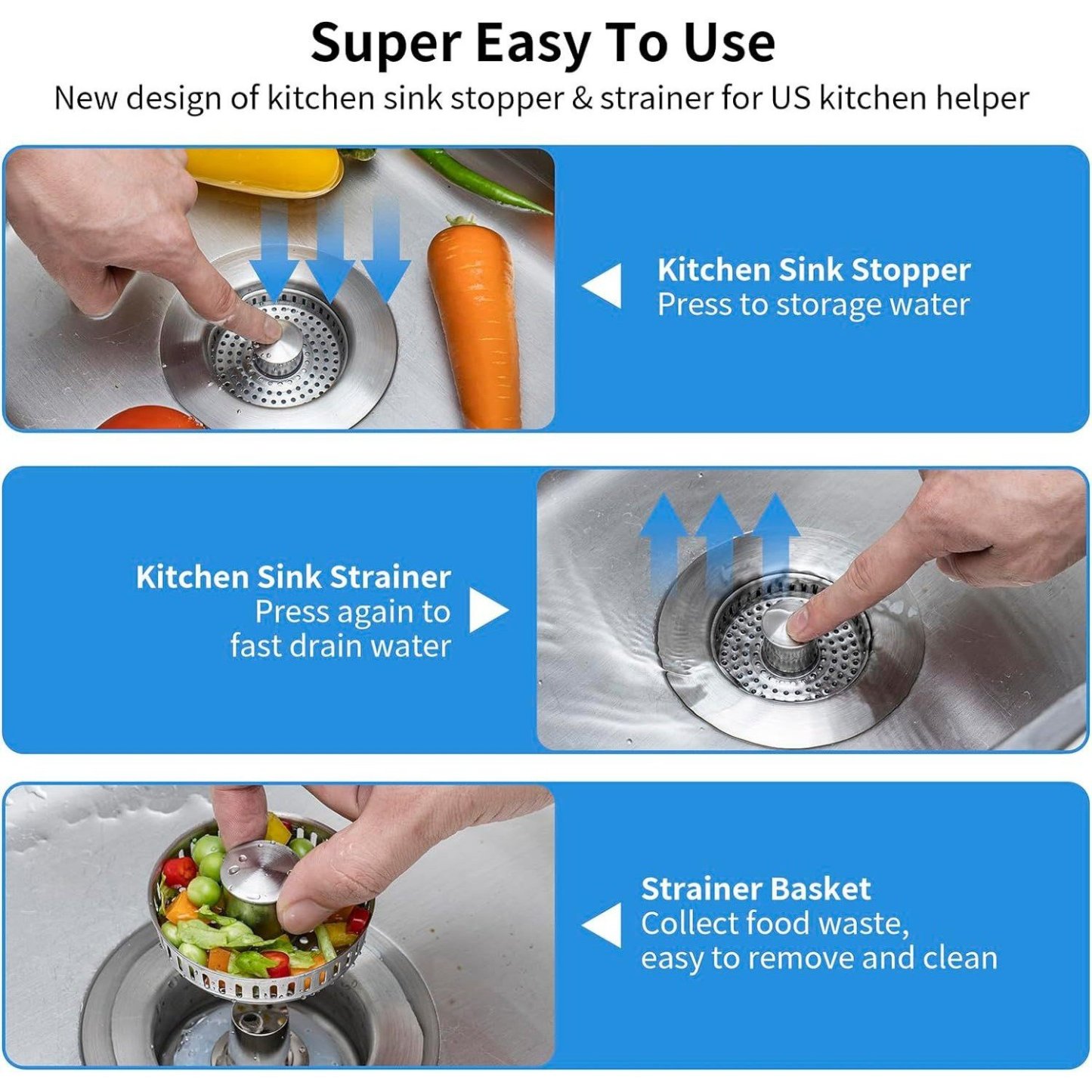 🔥Final Hot Sale-49% OFF🔥 3-in-1 Stainless Steel Sink Drain Strainer