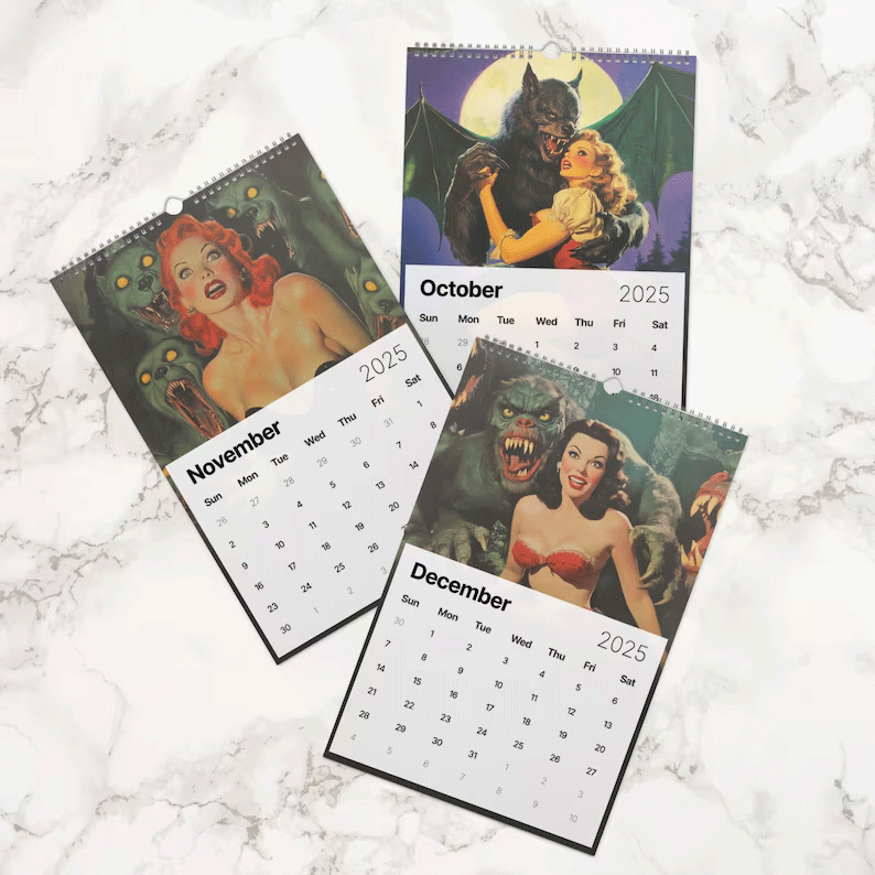 ✨Limited Sale 49% OFF✨ Monstrous Vintage Pin-Ups 2025 Wall Calendar | Dark Romance & Surreal Art with a Vintage Aesthetic