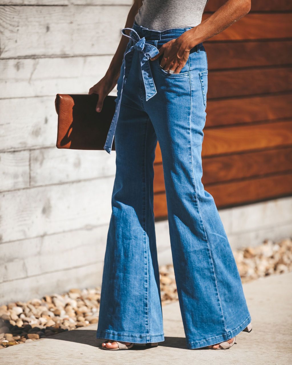 High Waisted Sky Blue Wide Leg Jeans