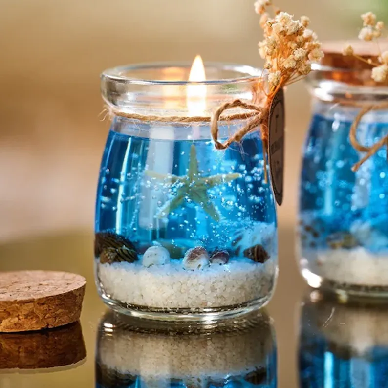 Ocean Theme Blue Green Gel Candle