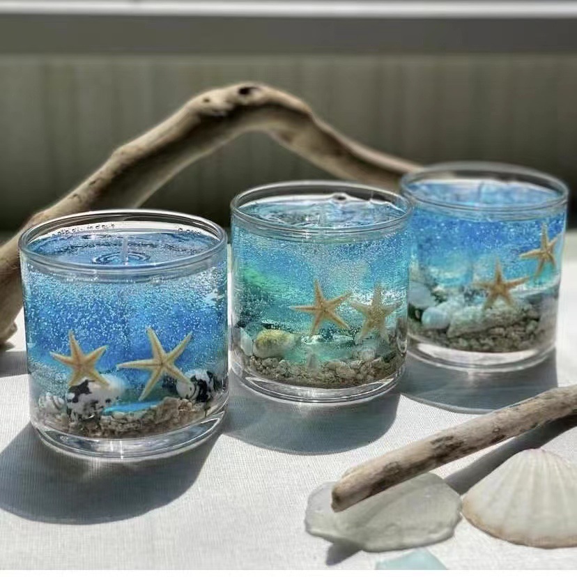 Ocean Theme Blue Green Pink Navy Blue Glass Scented Candle