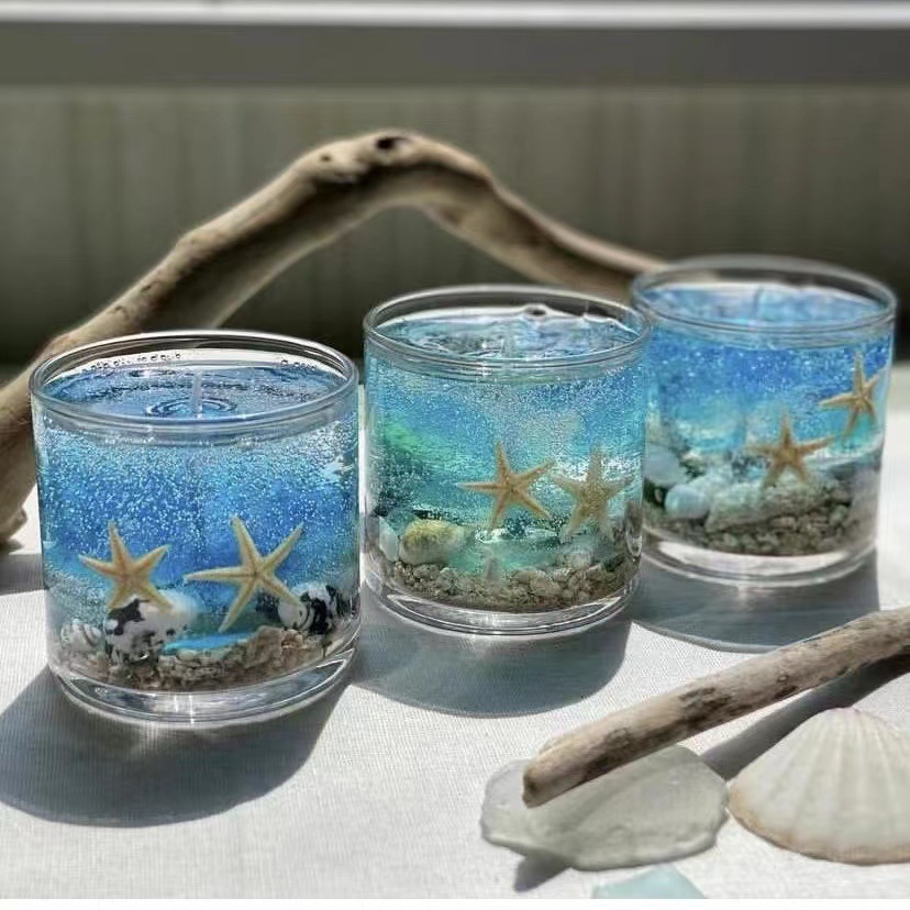 Ocean Theme Blue Green Pink Navy Blue Glass Scented Candle