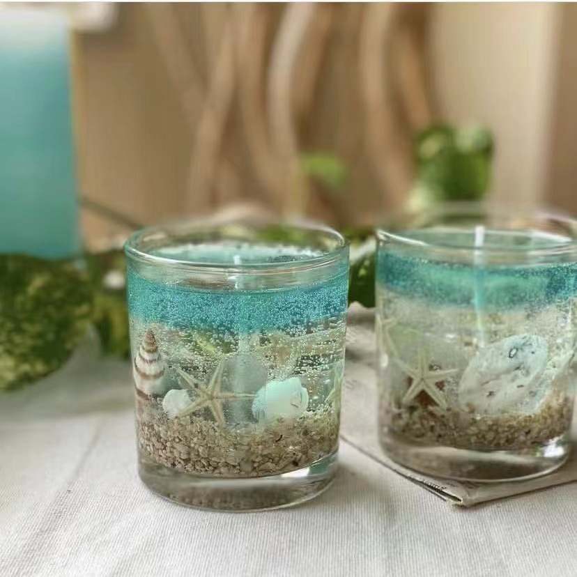 Ocean Theme Blue Green Pink Navy Blue Glass Scented Candle