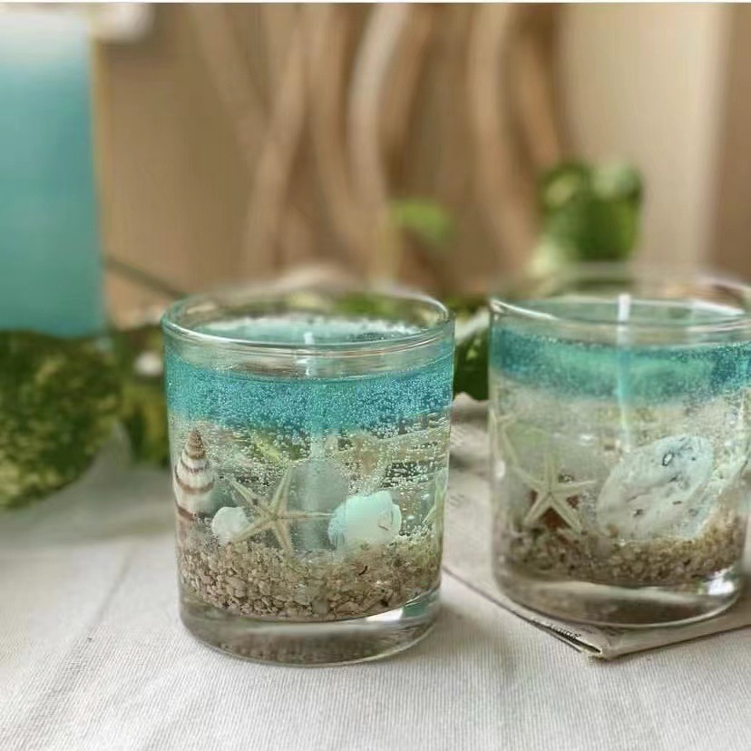 Ocean Theme Blue Green Pink Navy Blue Glass Scented Candle