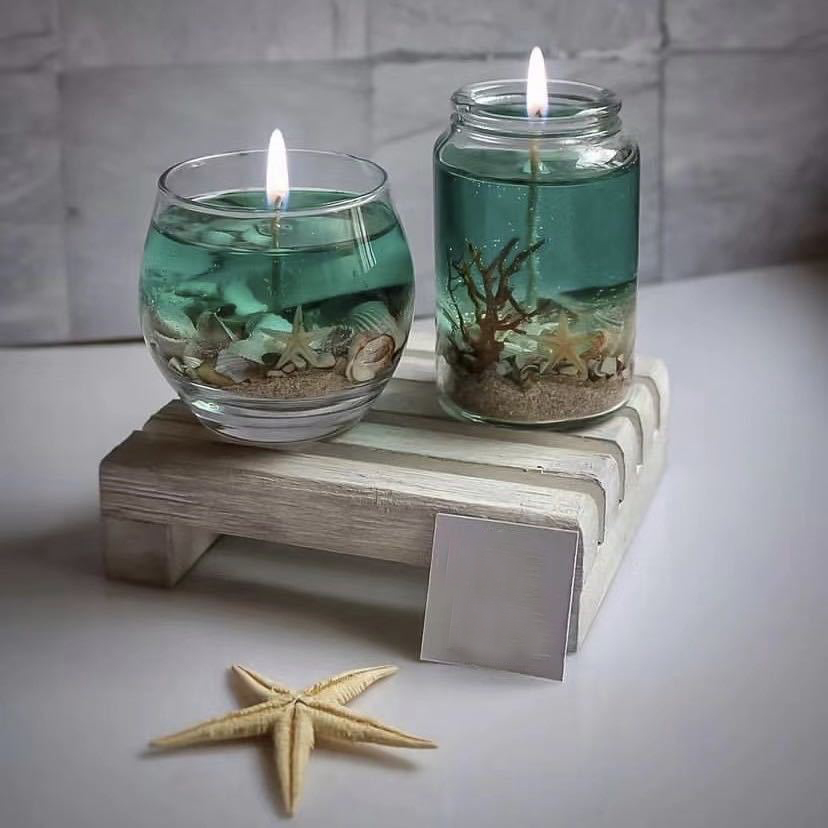 Ocean Themed Blue Green Pink Purple Navy Blue Glass Scented Candle