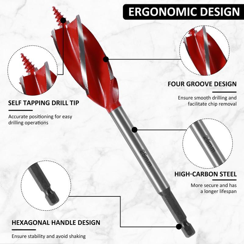 🔥Hot Sale Now 49% OFF - 8 Counts Wood Auger Drill Bit Set | High-Carbon Steel 4 Flute Cut Drilling Bit Kit |  10-25mm Self-Tapping Hex Shank Wood Hole Drill Bit