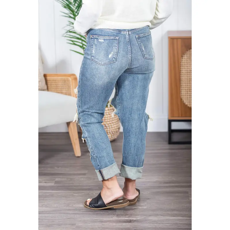 Distressed Frayed Trim Straight Leg Jeans(2 Free Shipping)
