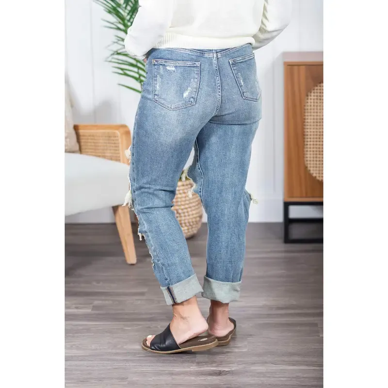 Distressed Frayed Trim Straight Leg Jeans(2 Free Shipping)
