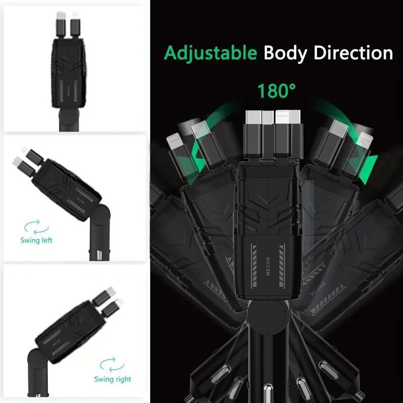 ✨Limited Sale 49% OFF✨ 4 in 1 Retractable Fast Car Charger , USB C Fast Charging Adapter with Lightning Cable&Dual Charge Port