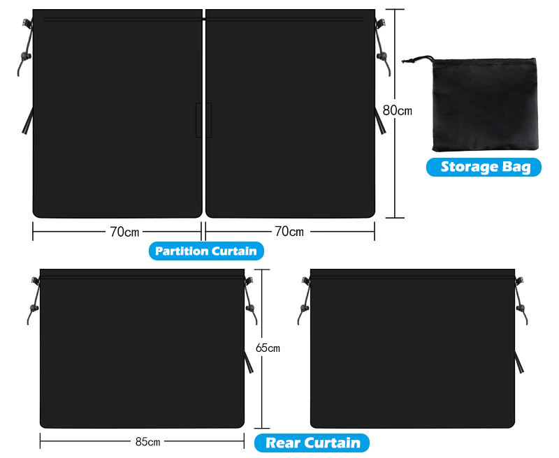 Set of 3 Automotive Sun Protection Curtains