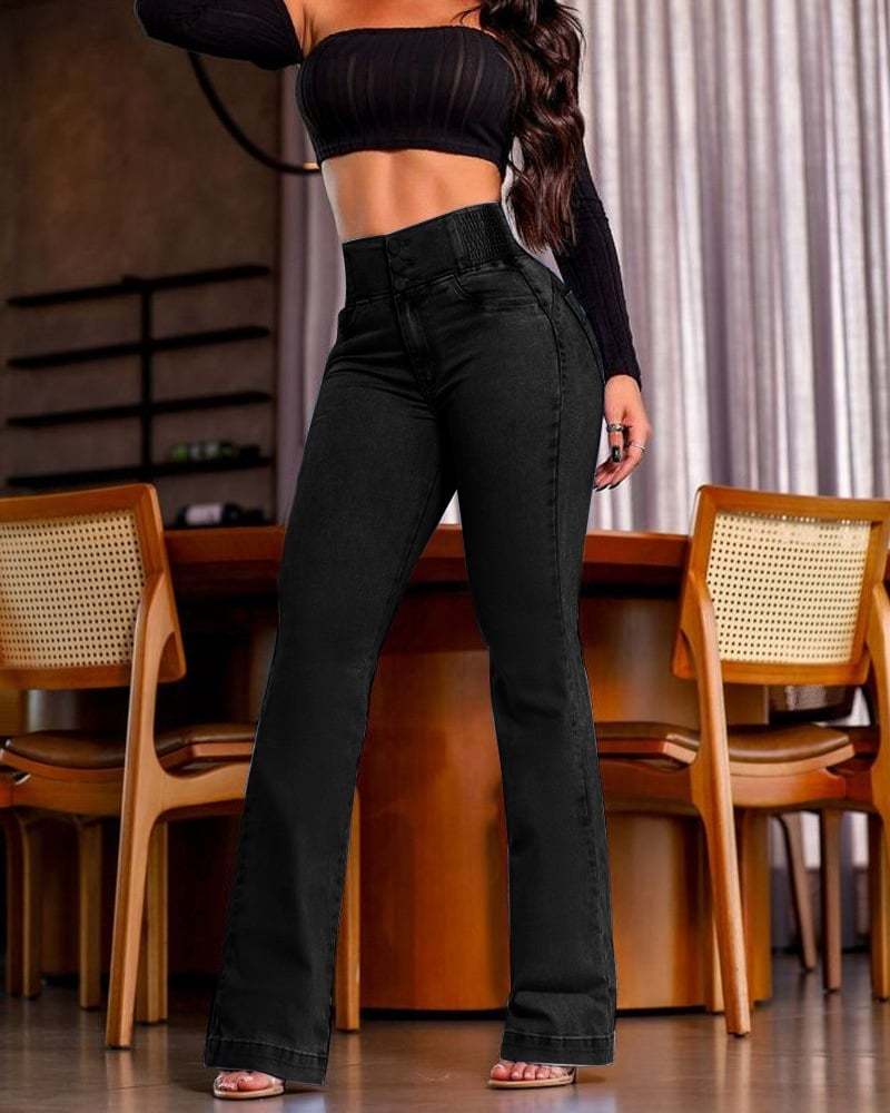 Women's Butt Lifting Bootcut Jeans High Waisted Wide Leg Baggy Jean