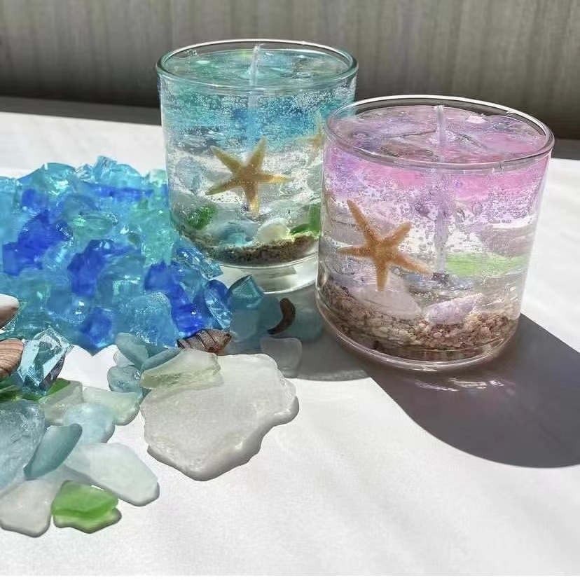 Ocean Theme Blue Green Pink Navy Blue Glass Scented Candle
