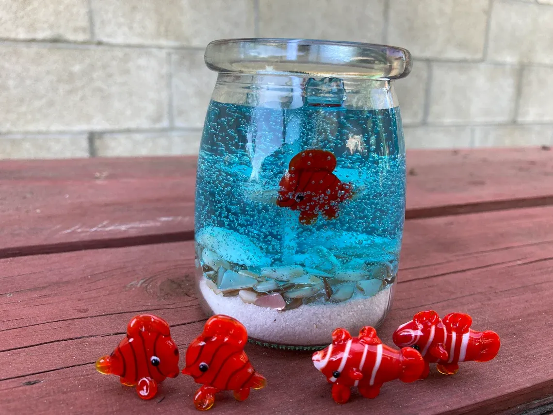 Gel Candle, Ocean Candle, Glass Fish Figure Inside Candle,All Season Decoration