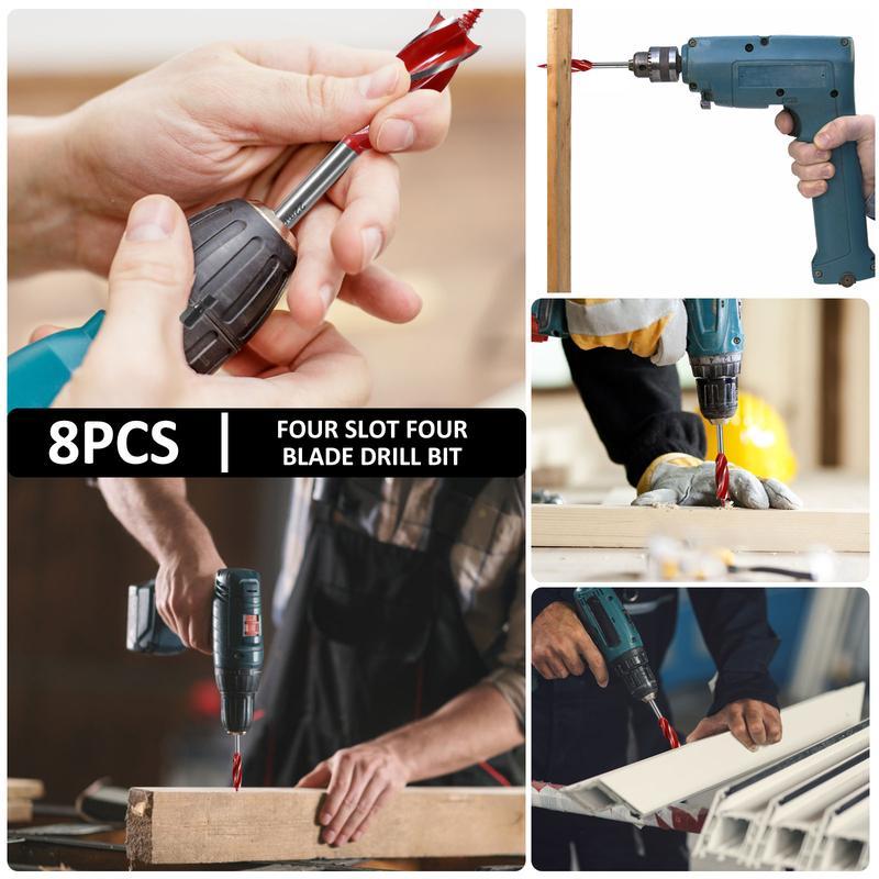 🔥Hot Sale Now 49% OFF - 8 Counts Wood Auger Drill Bit Set | High-Carbon Steel 4 Flute Cut Drilling Bit Kit |  10-25mm Self-Tapping Hex Shank Wood Hole Drill Bit