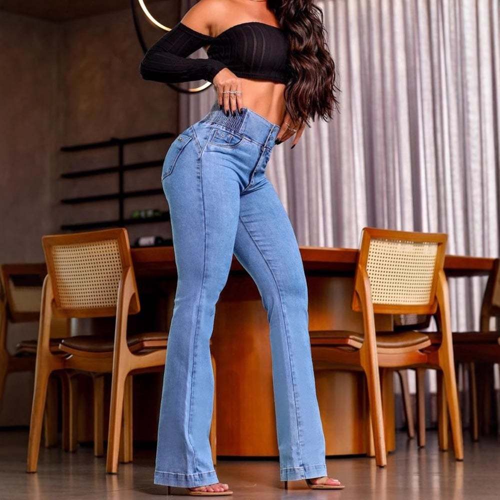 Women's Butt Lifting Bootcut Jeans High Waisted Wide Leg Baggy Jean
