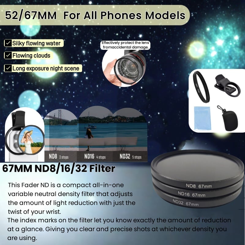 52/67MM Phone Lens Filter Kit For All Phones Models