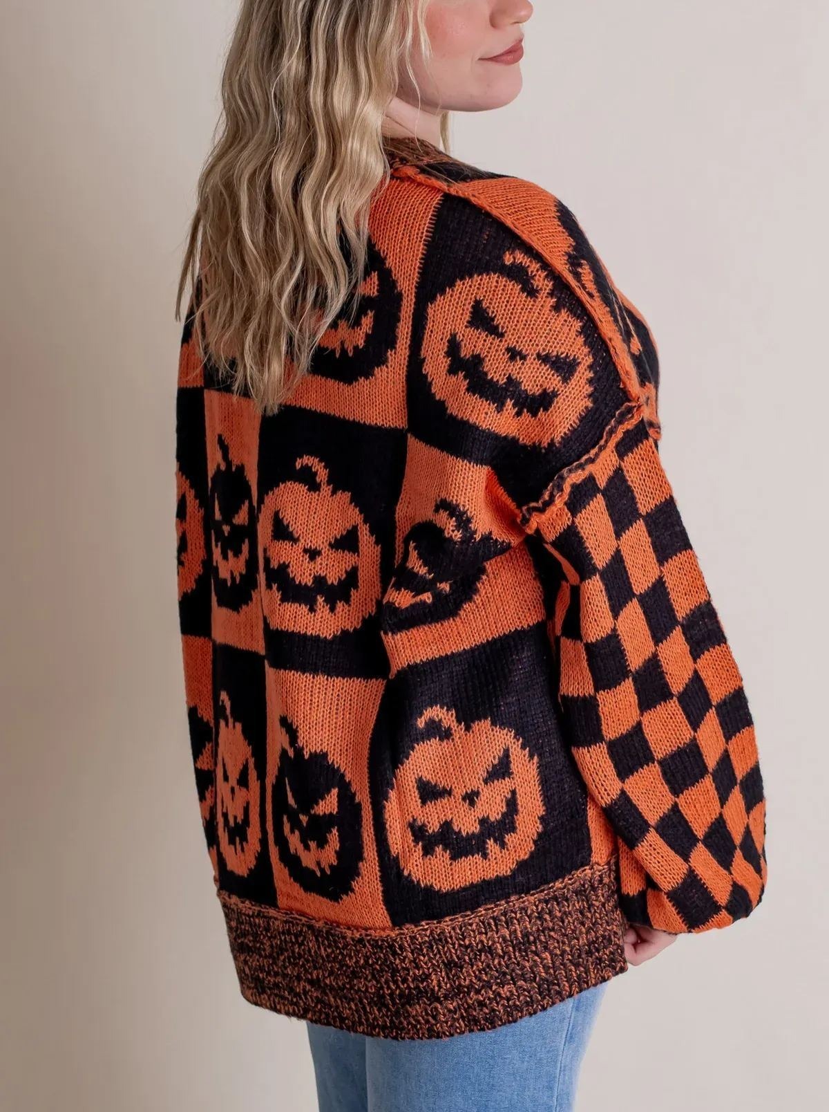 2024 Halloween Checkered Sweater-SPOOKY SEASON