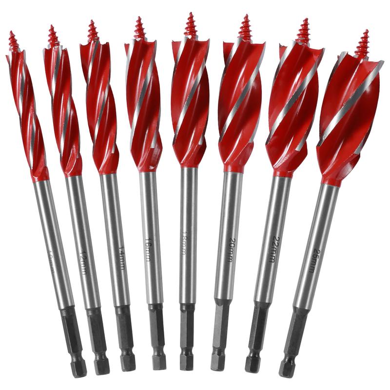 🔥Hot Sale Now 49% OFF - 8 Counts Wood Auger Drill Bit Set | High-Carbon Steel 4 Flute Cut Drilling Bit Kit |  10-25mm Self-Tapping Hex Shank Wood Hole Drill Bit